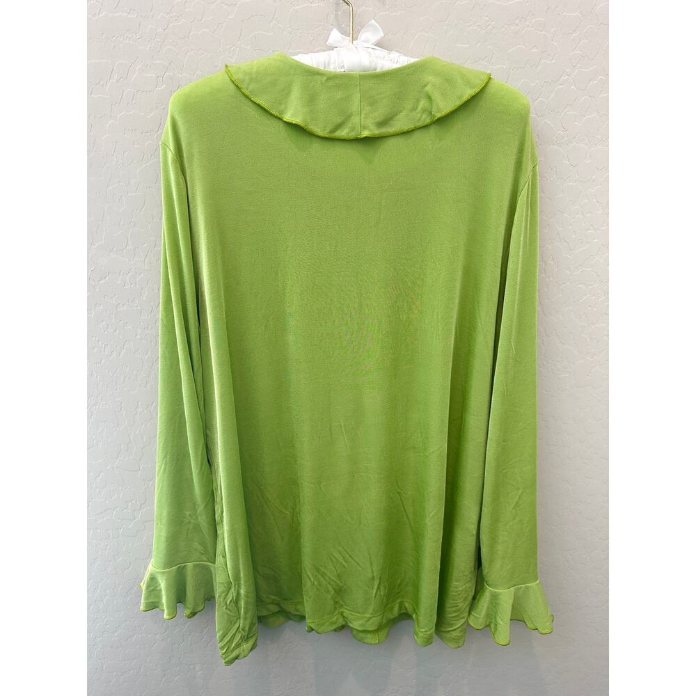 SLINKY BRAND Lime Green Ruffle Front Cardigan Top Y2K Vintage Artsy | XL - Picture 6 of 8